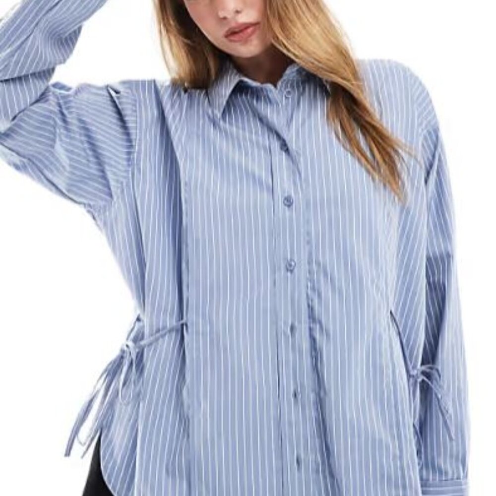 ASOS OVERSIZED SHIRT STRIPE SHIRT WITH SIDE TIES
